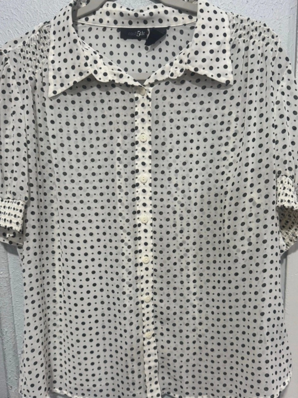 east 5th Polka Dot Button Down Top in White & Black XL